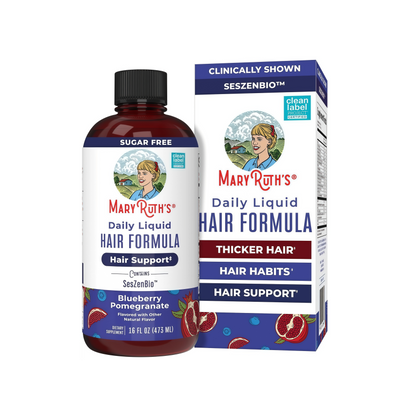 MARYRUTH'S Daily Liquid Hair Formula | With 500 mg SesZenBio™ + 2,500 mcg Biotin | Vitamin C | Thicker, Stronger Hair for Women | Hair, Skin, & Nail Health | Collagen Production | 16 Fl Oz